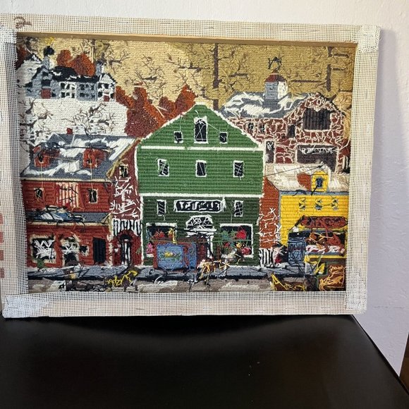 Vintage 1984 Main Street Store Front Needlepoint Handmade Cross Stitch Completed - Picture 13 of 16